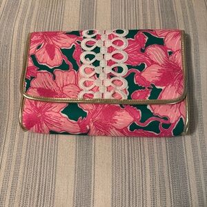 Lilly Pulitzer Pink and Green Floral Clutch